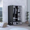 Tuhome Rosie Armoire, Two Open Shelves, Double Door, Five Shelves, Hanging Rod, Black/White CWB7137